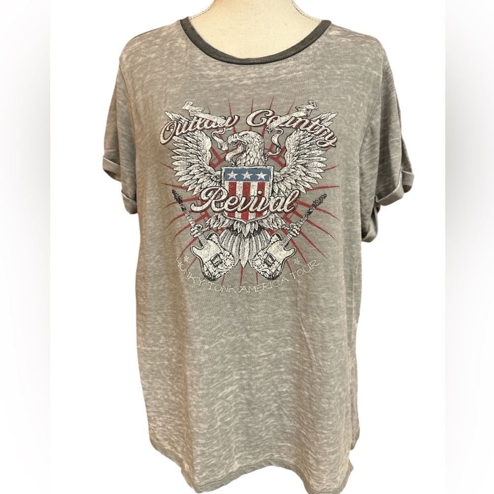 Live Outside the Limits Graphic Outlaw Country Revival Grey Band Tee Preowned XL